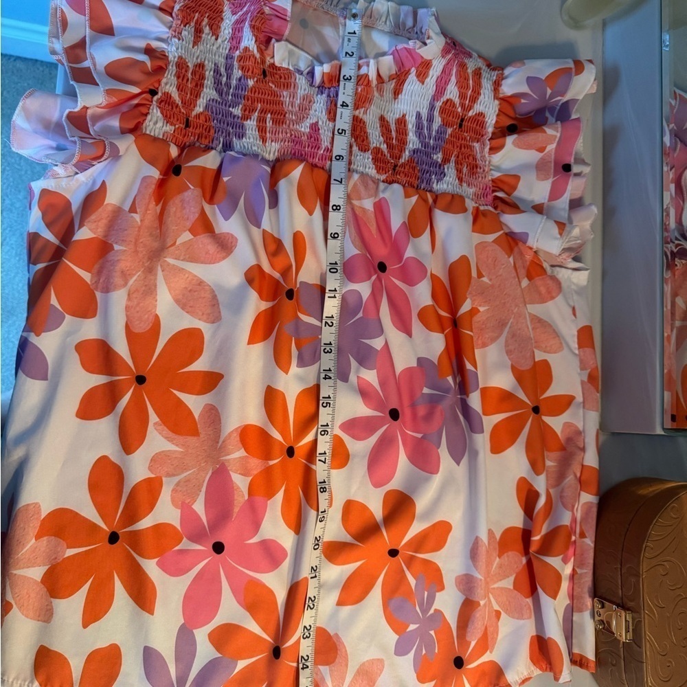 SHEIN  Floral Blouse in Orange and Pink Women’s 1X NWOT - Picture 5 of 8